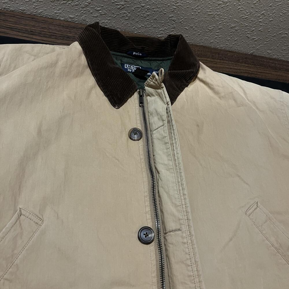 Vintage Polo Ralph Lauren Jacket Men 2X Brown Corduroy Collar Quilted Lined Coat - Picture 8 of 9